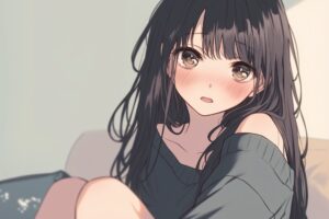 ソファに座る黒髪女子０