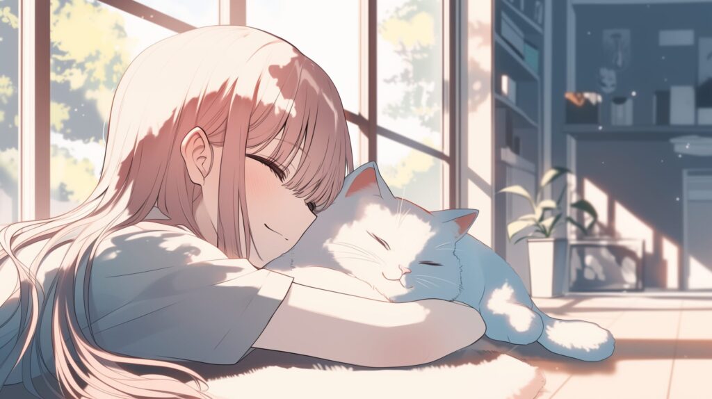 白猫とピンク髪女子０