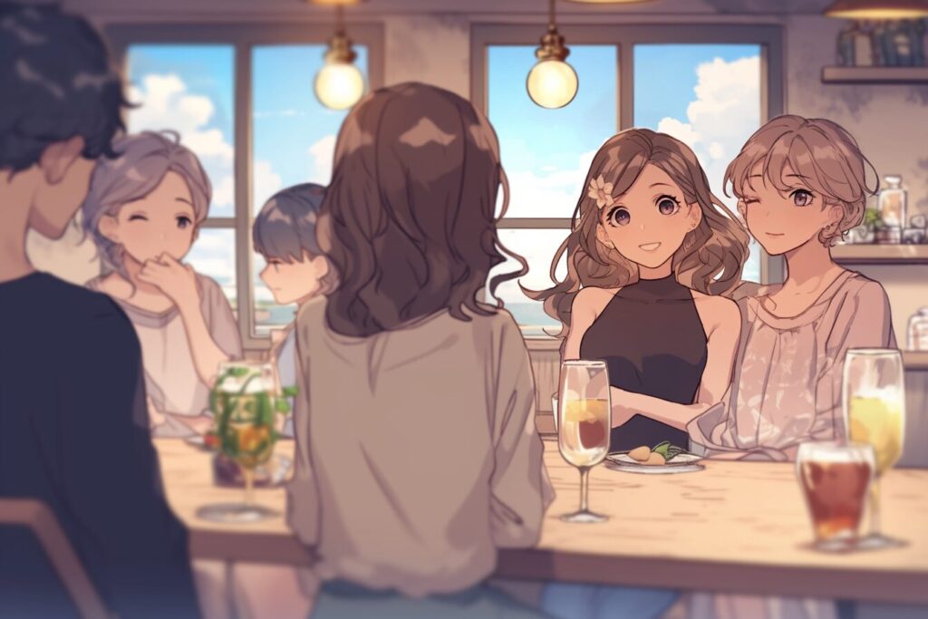 賑やかなカフェ店内０