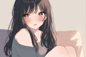 ソファに座る黒髪女子０