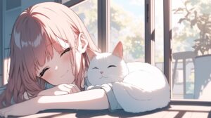 白猫とピンク髪女子０