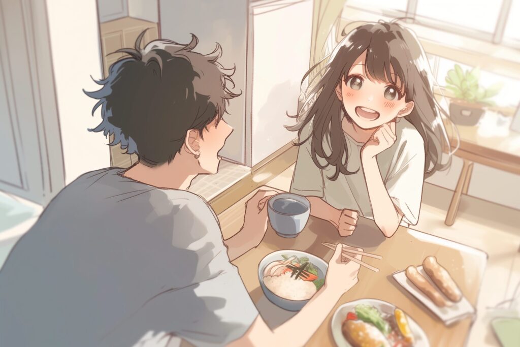 食事するカップル０