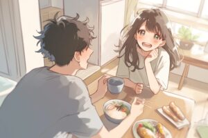 食事するカップル０