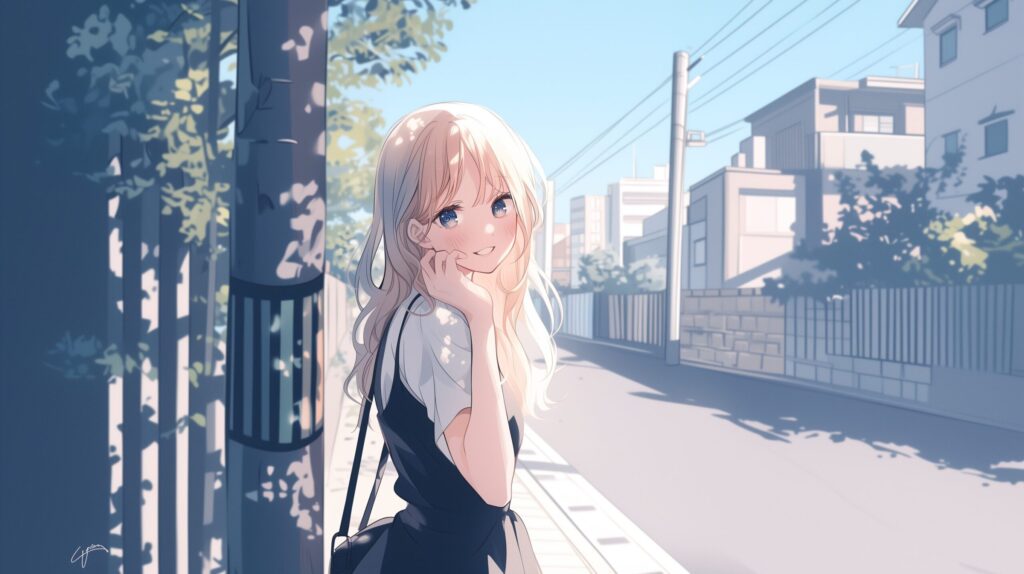 笑顔の金髪女子０