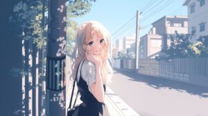 笑顔の金髪女子０