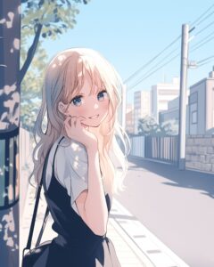 笑顔の金髪女子０