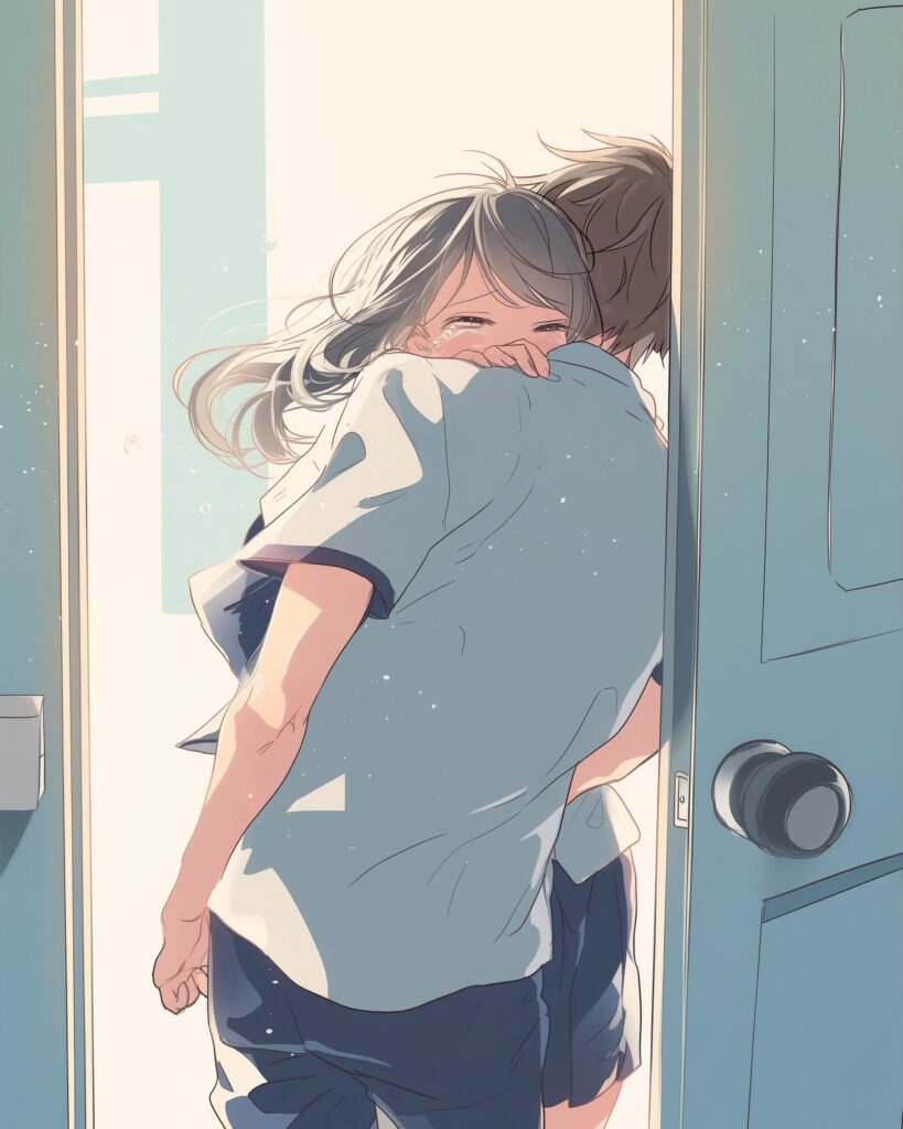 泣きながら抱き合うカップル０