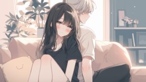 部屋で寄り添うカップル０