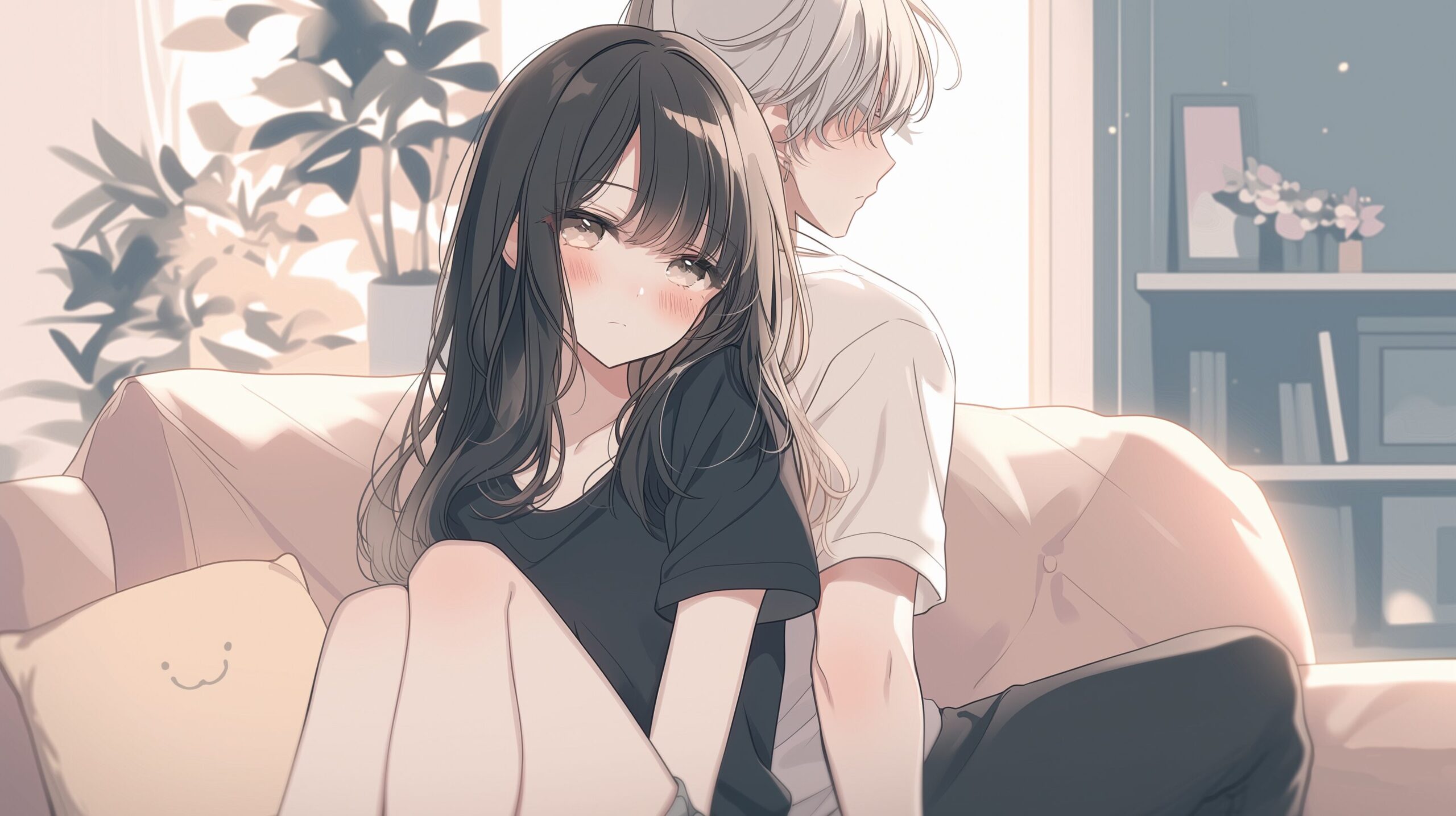 部屋で寄り添うカップル０