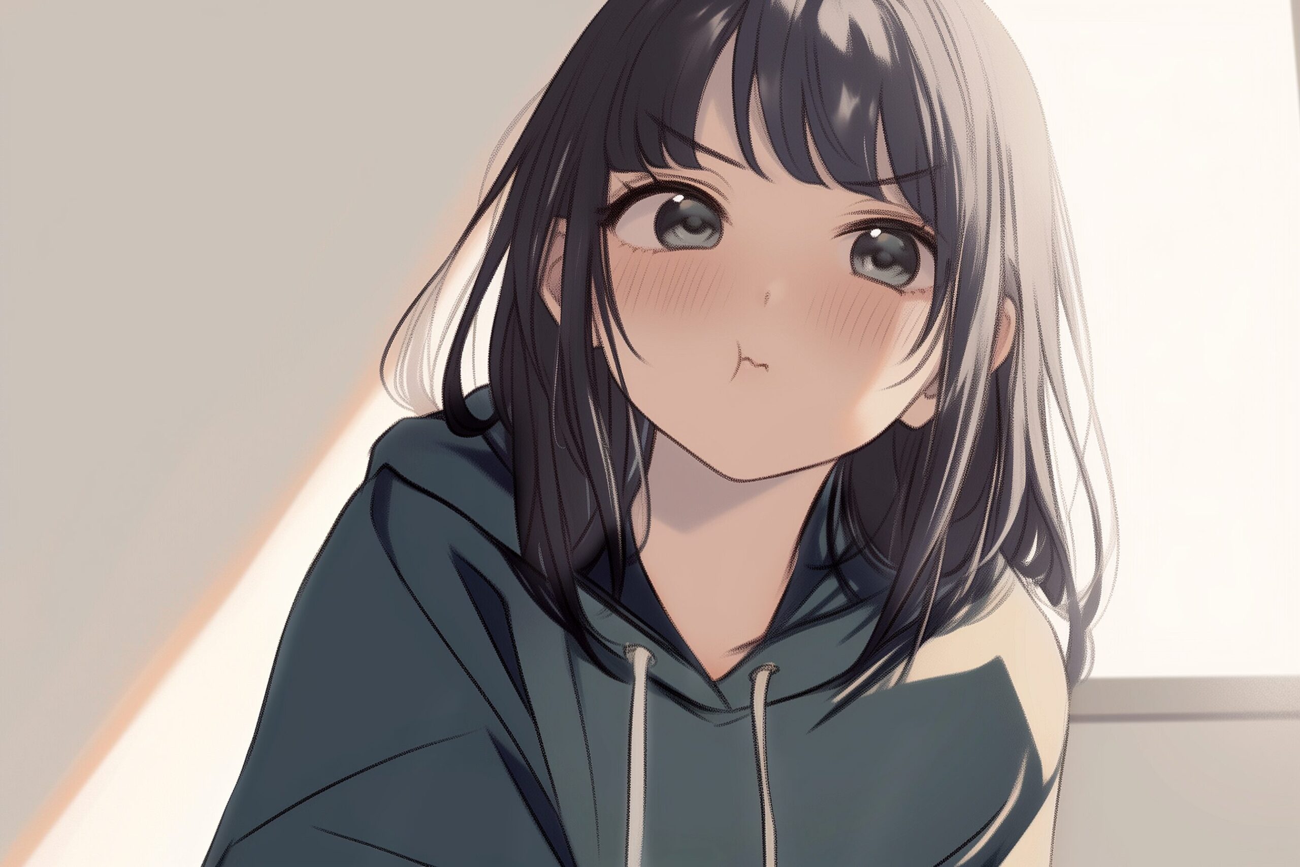 黒髪パーカー女子0