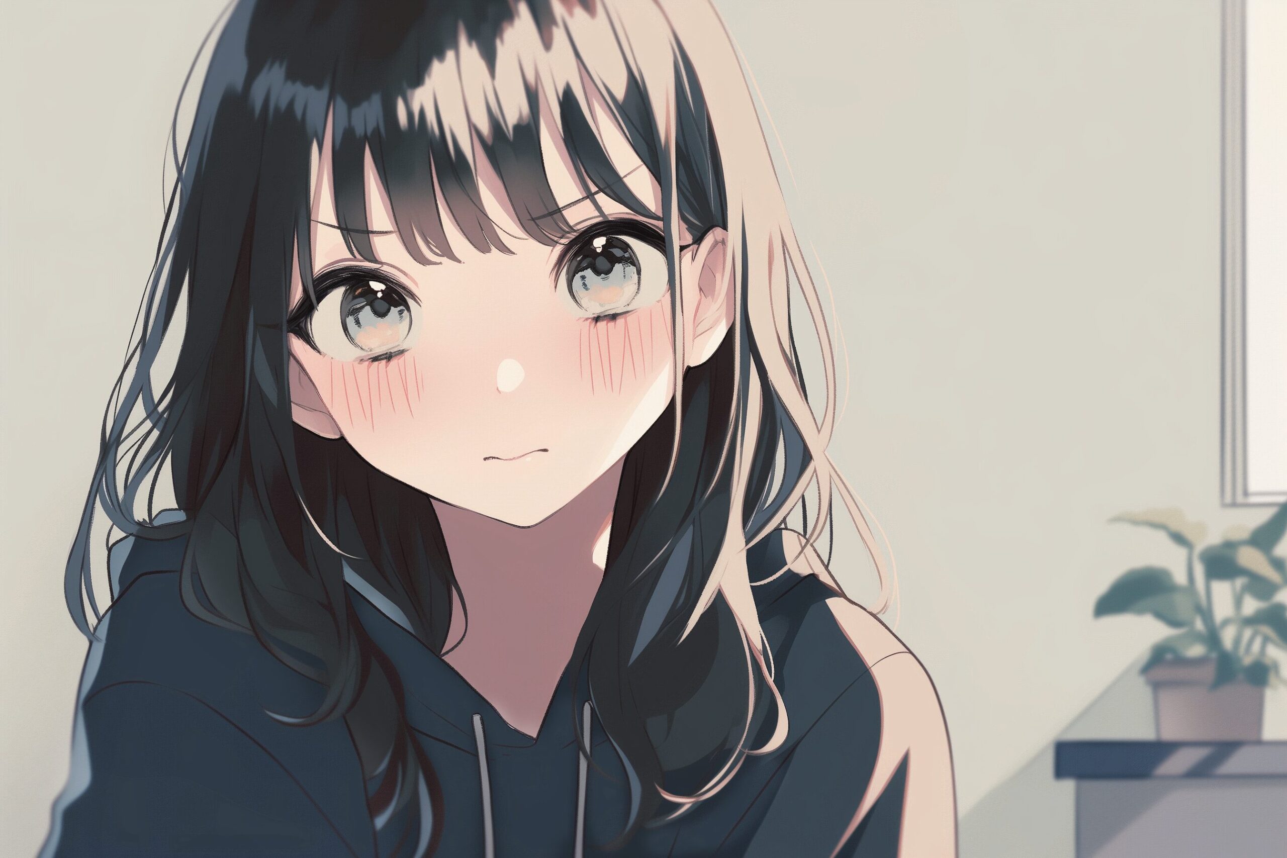 黒髪パーカー女子0