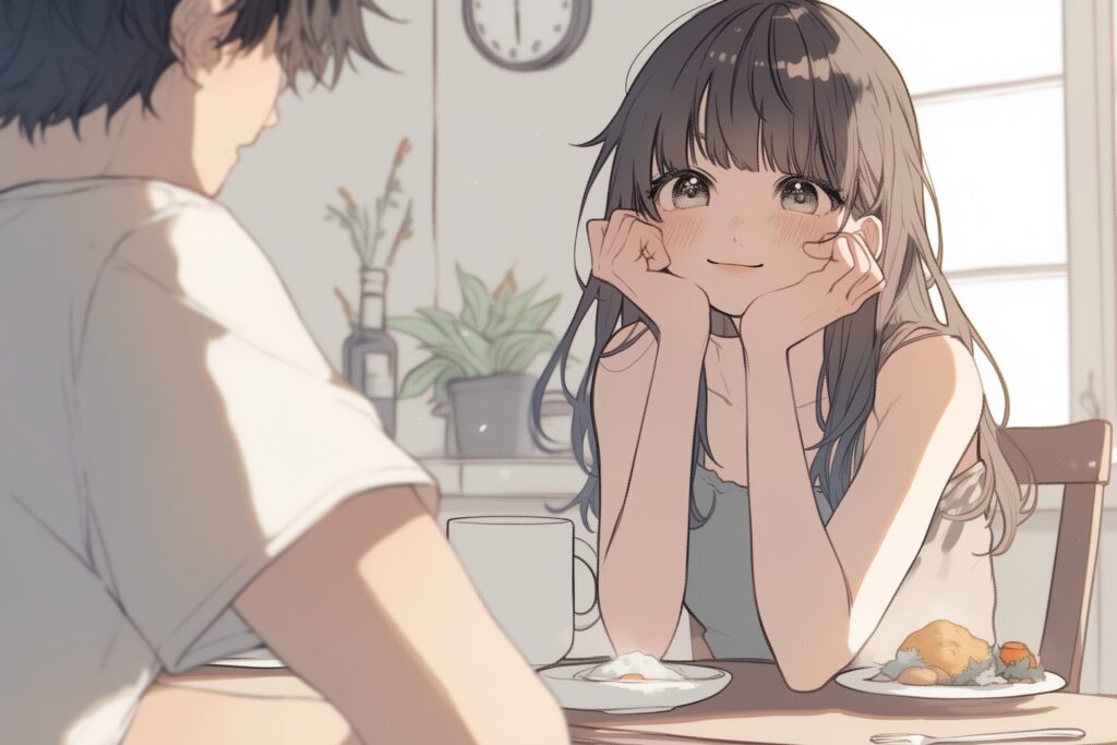 食事するカップル０