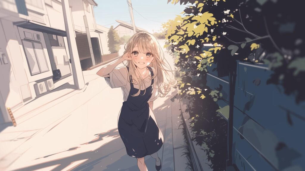笑顔の金髪女子０