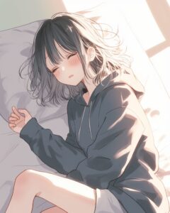 眠る黒髪女子０