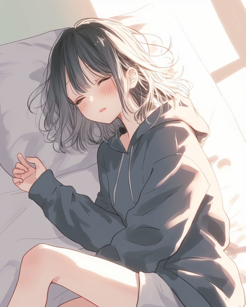 眠る黒髪女子０