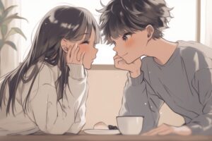 食事するカップル０