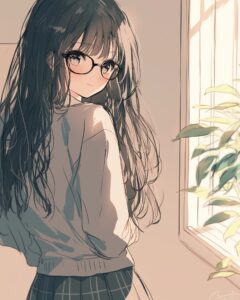 黒髪ロングのメガネ女子０