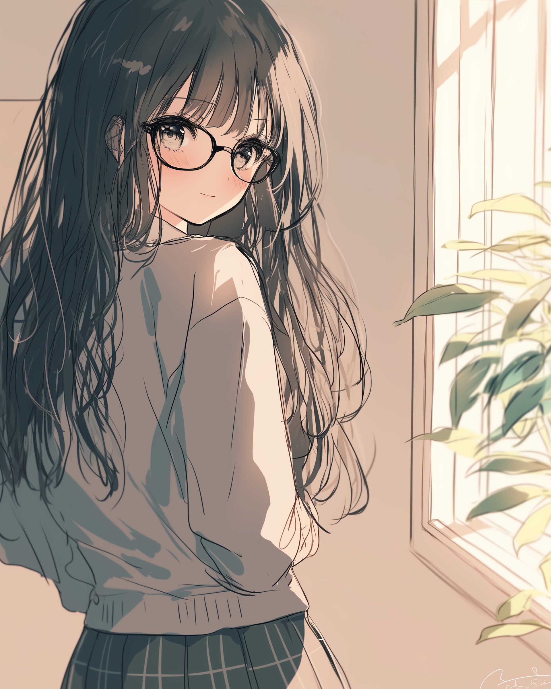黒髪ロングのメガネ女子0