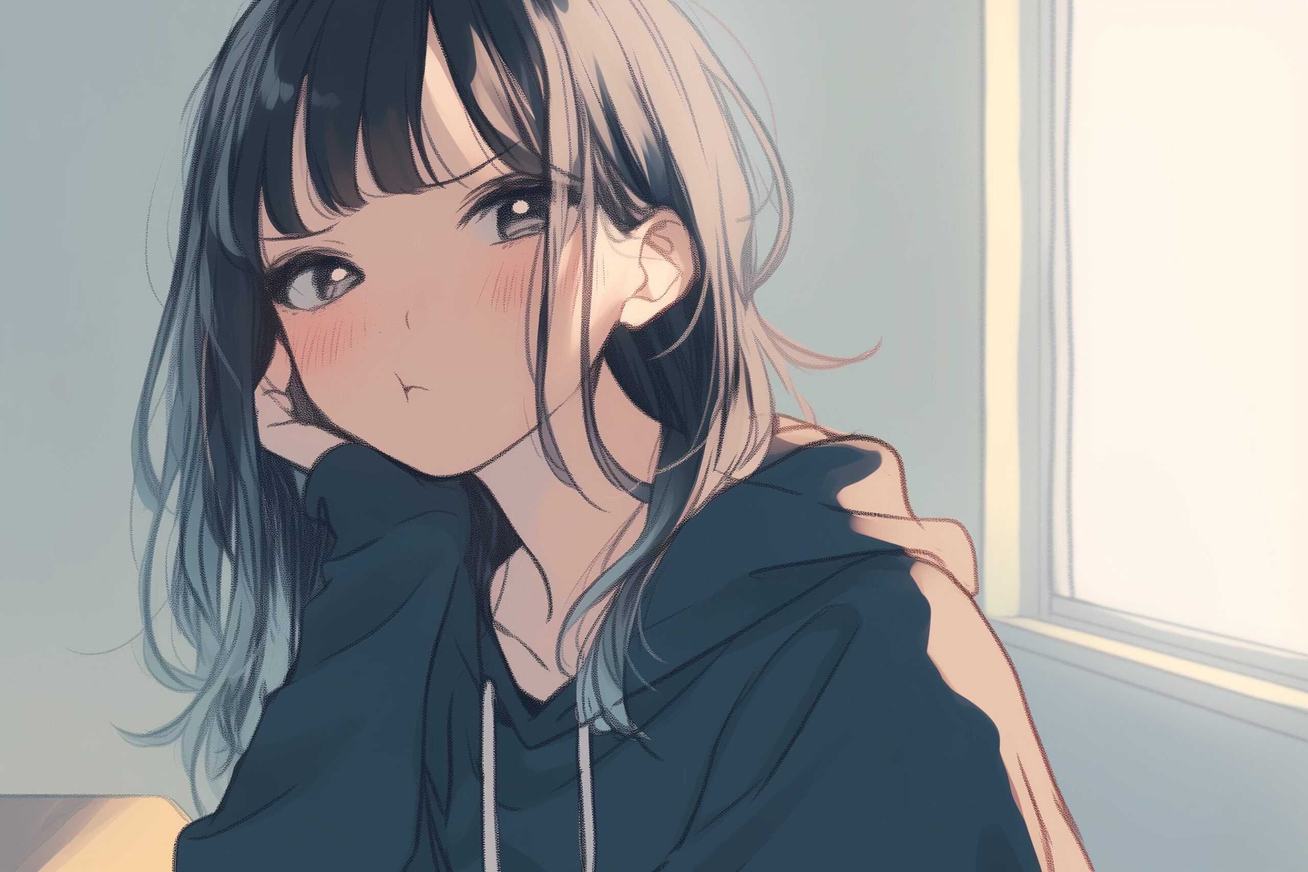 黒髪パーカー女子0