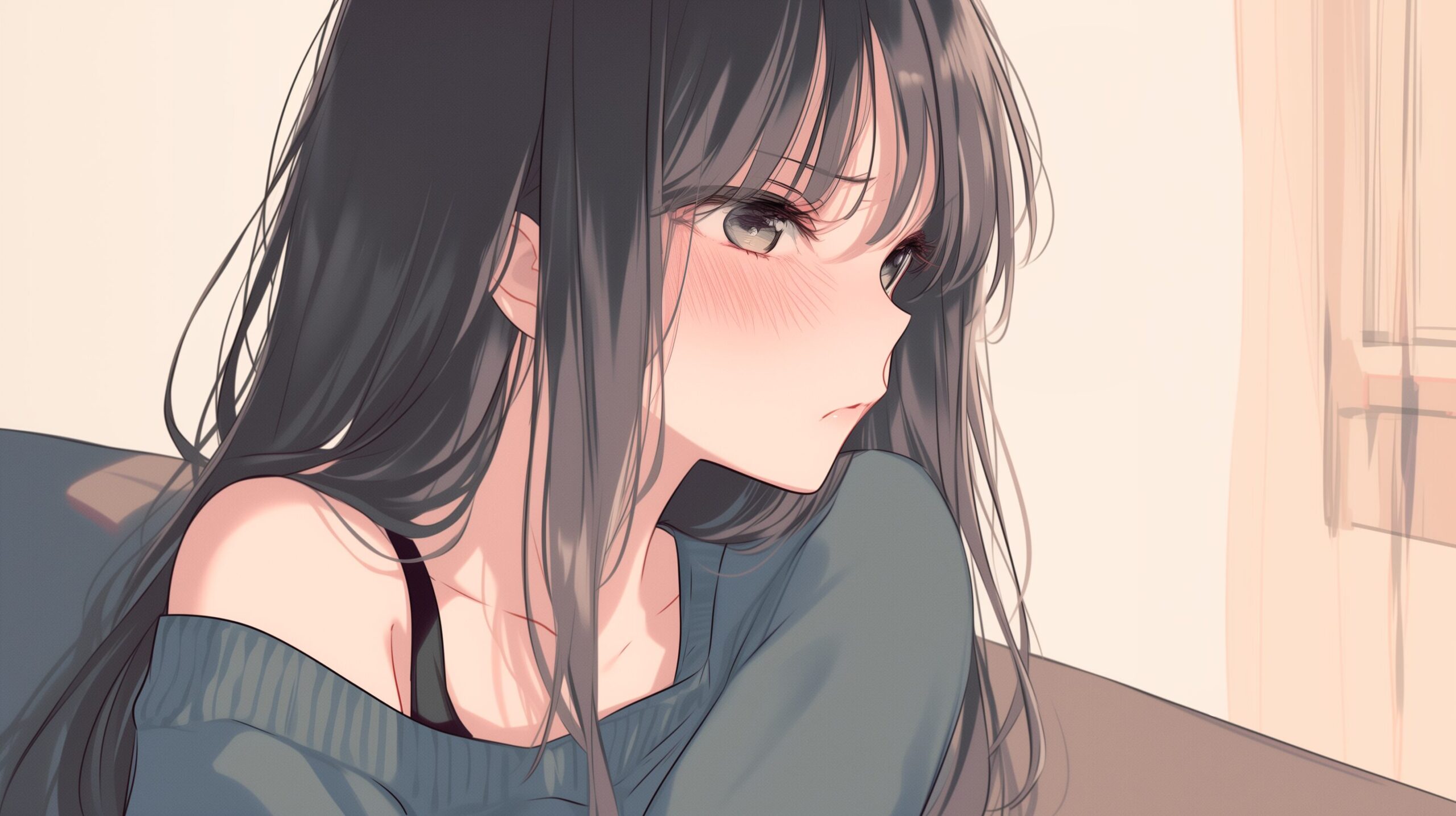 ソファに座る黒髪女子０