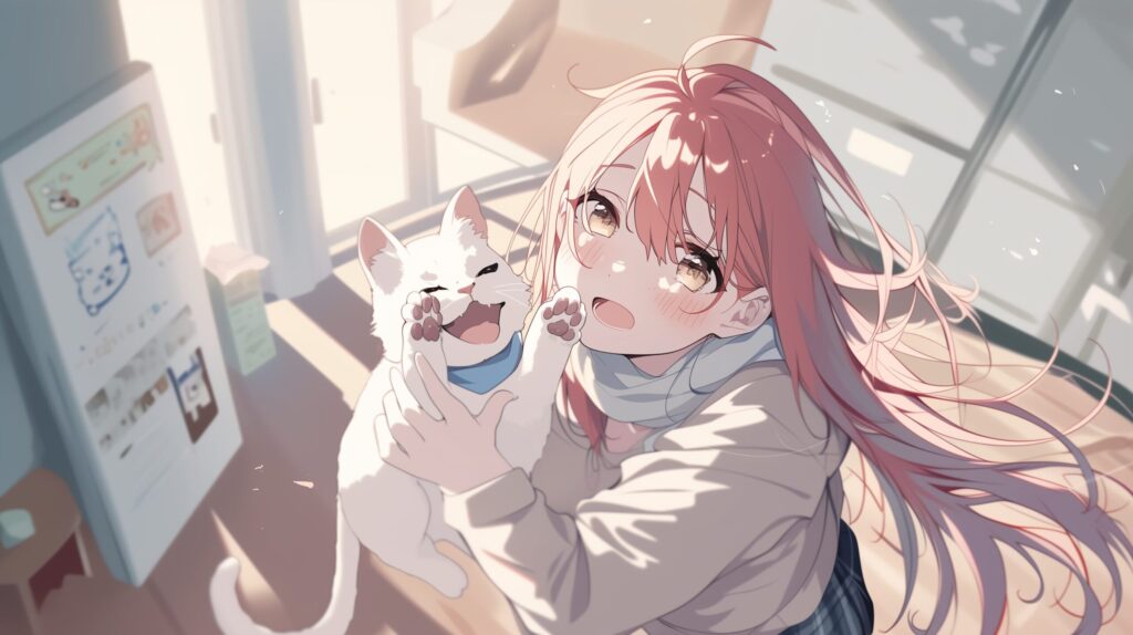 白猫とピンク髪女子０
