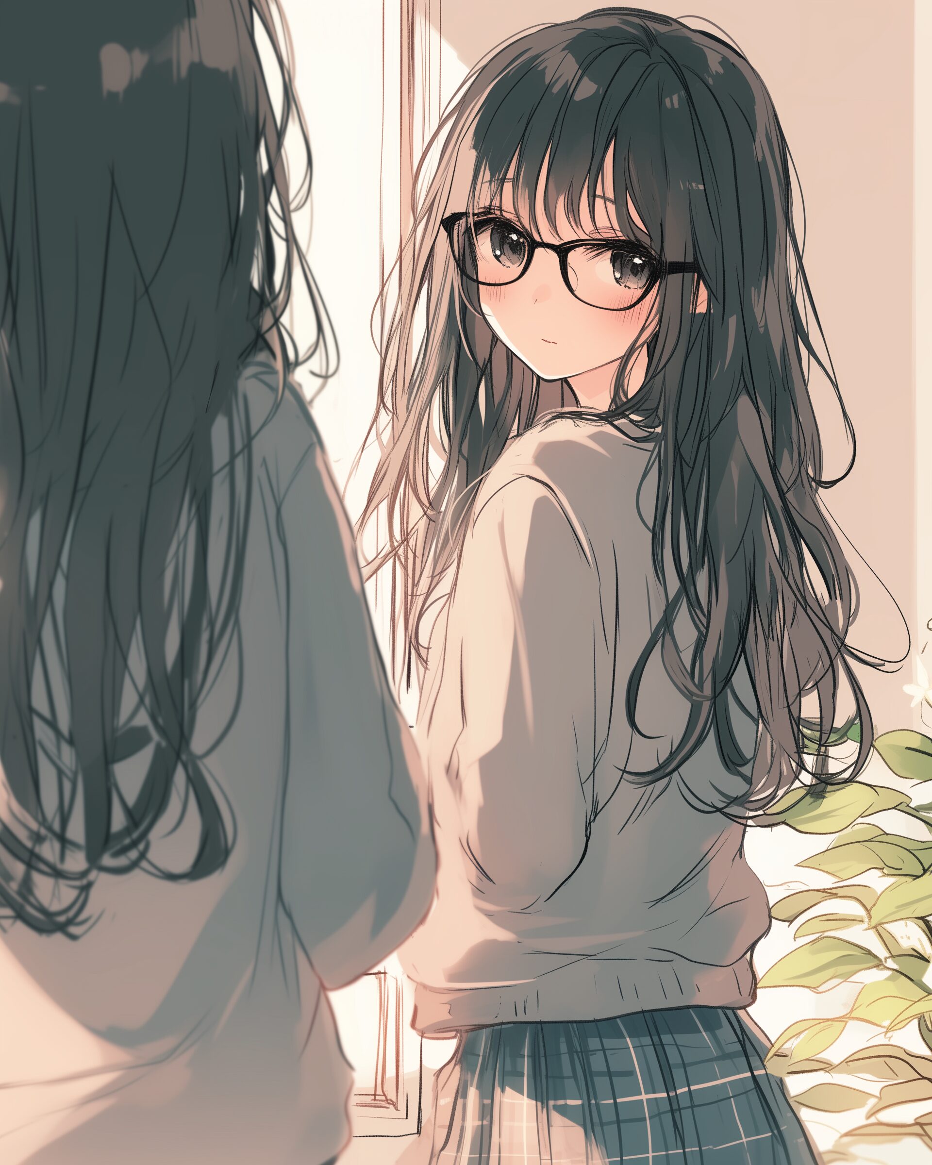 黒髪ロングのメガネ女子0