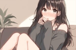 ソファに座る黒髪女子０