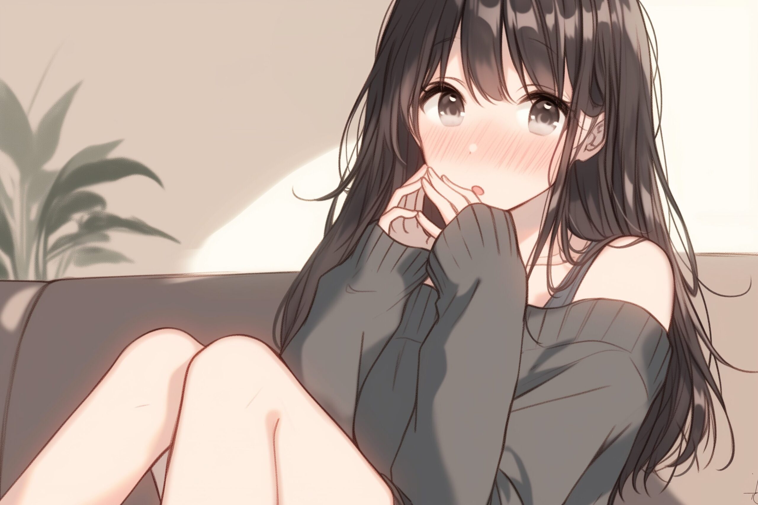 ソファに座る黒髪女子０