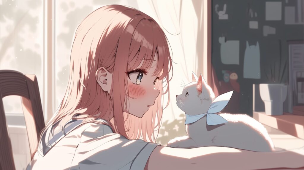 白猫とピンク髪女子０