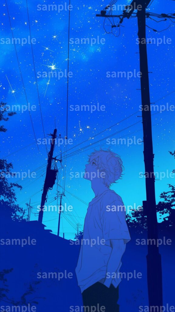 【壁紙サイズ】星空と男性イラスト０３