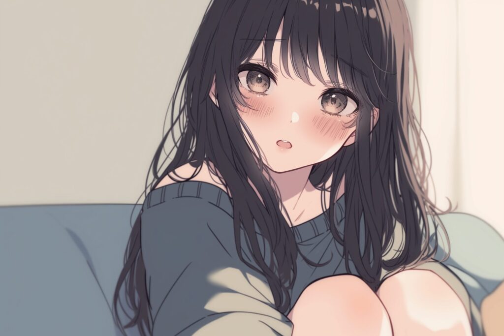 ソファに座る黒髪女子０