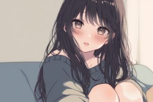 ソファに座る黒髪女子０