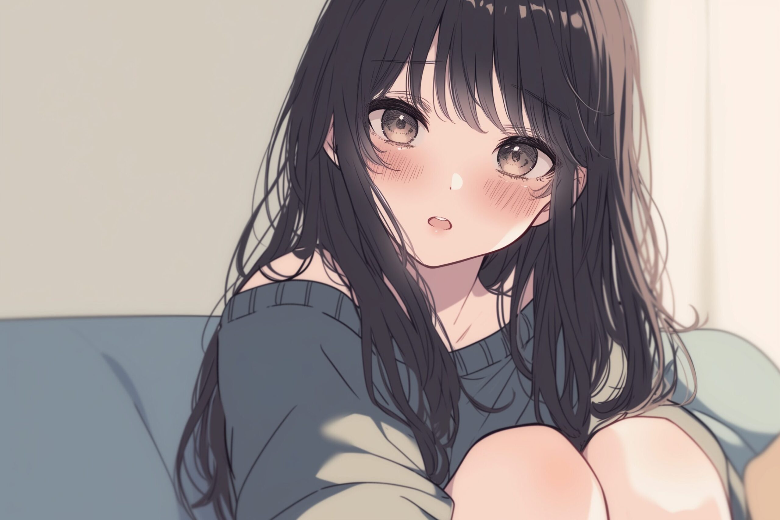 ソファに座る黒髪女子０