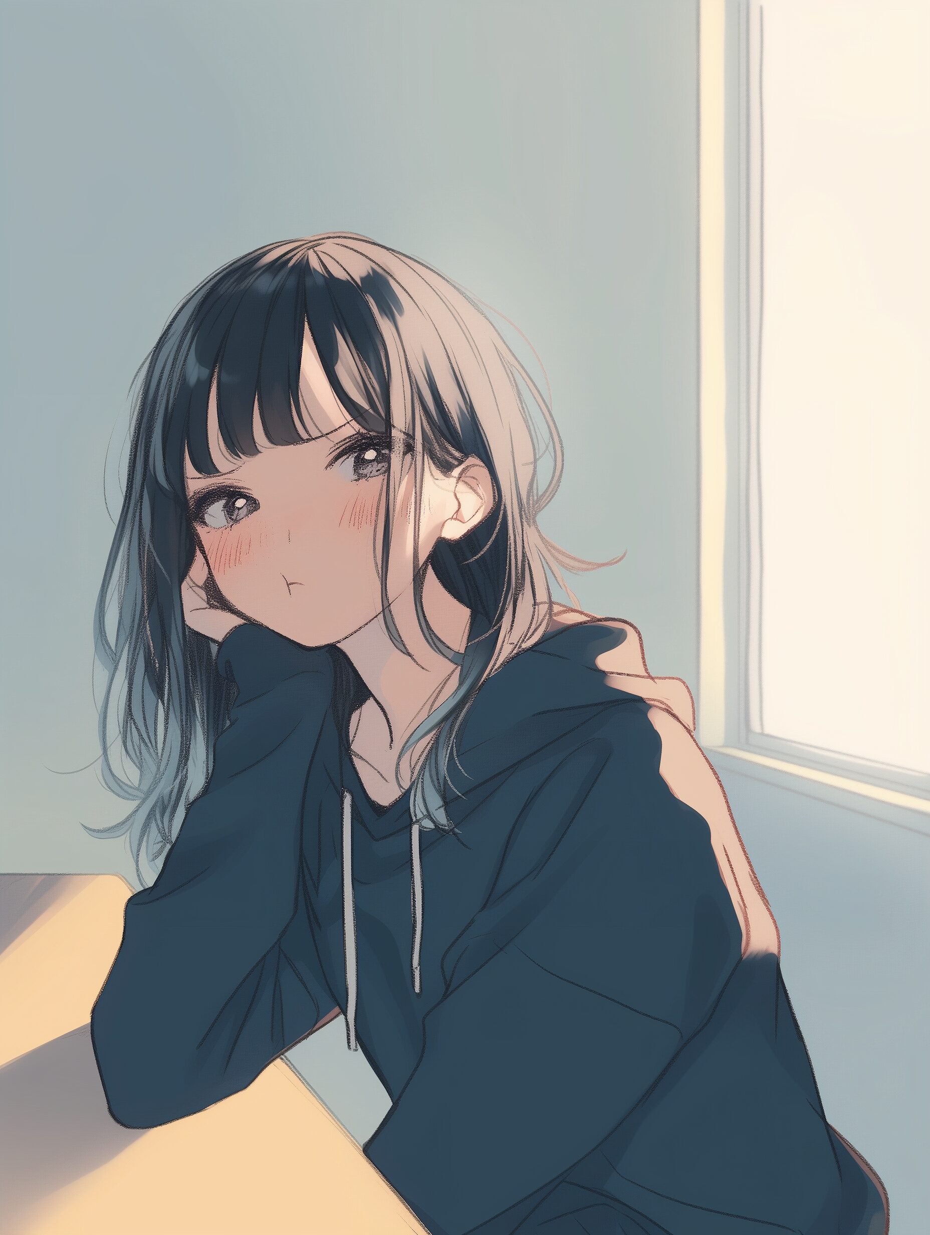 黒髪パーカー女子0