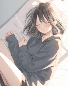 眠る黒髪女子０