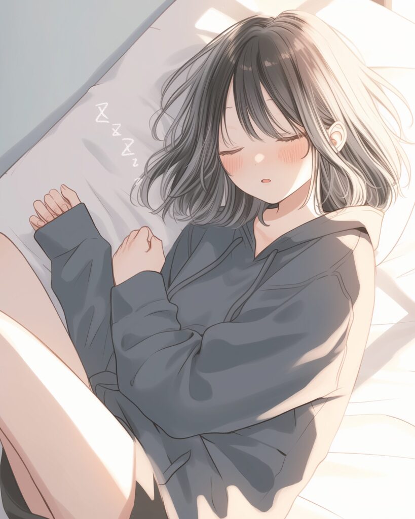 眠る黒髪女子０