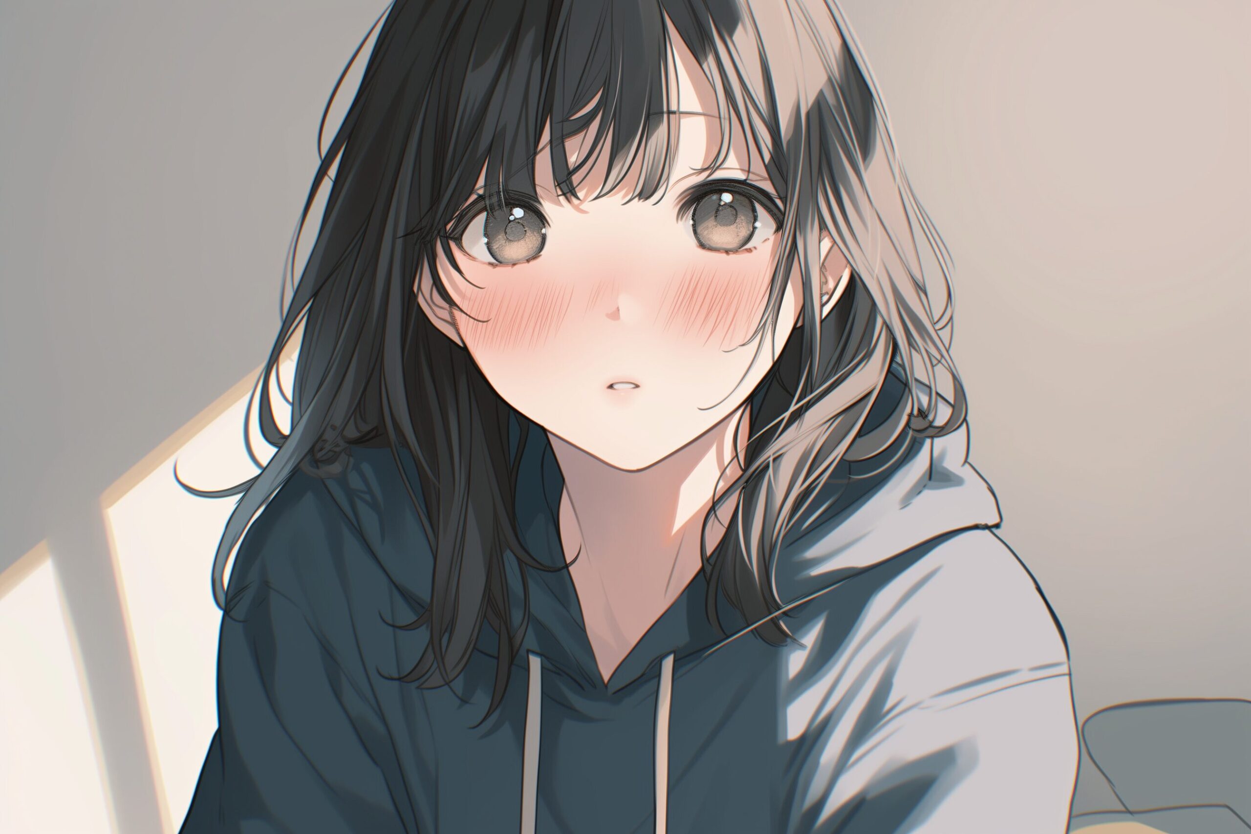 黒髪パーカー女子0