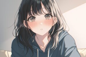 黒髪パーカー女子０