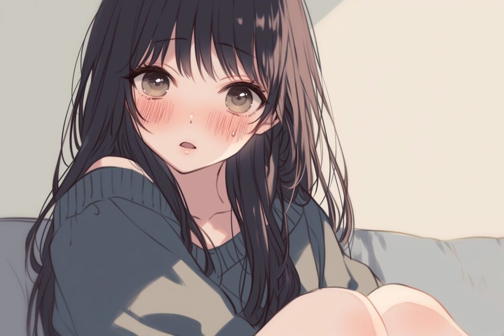 ソファに座る黒髪女子０
