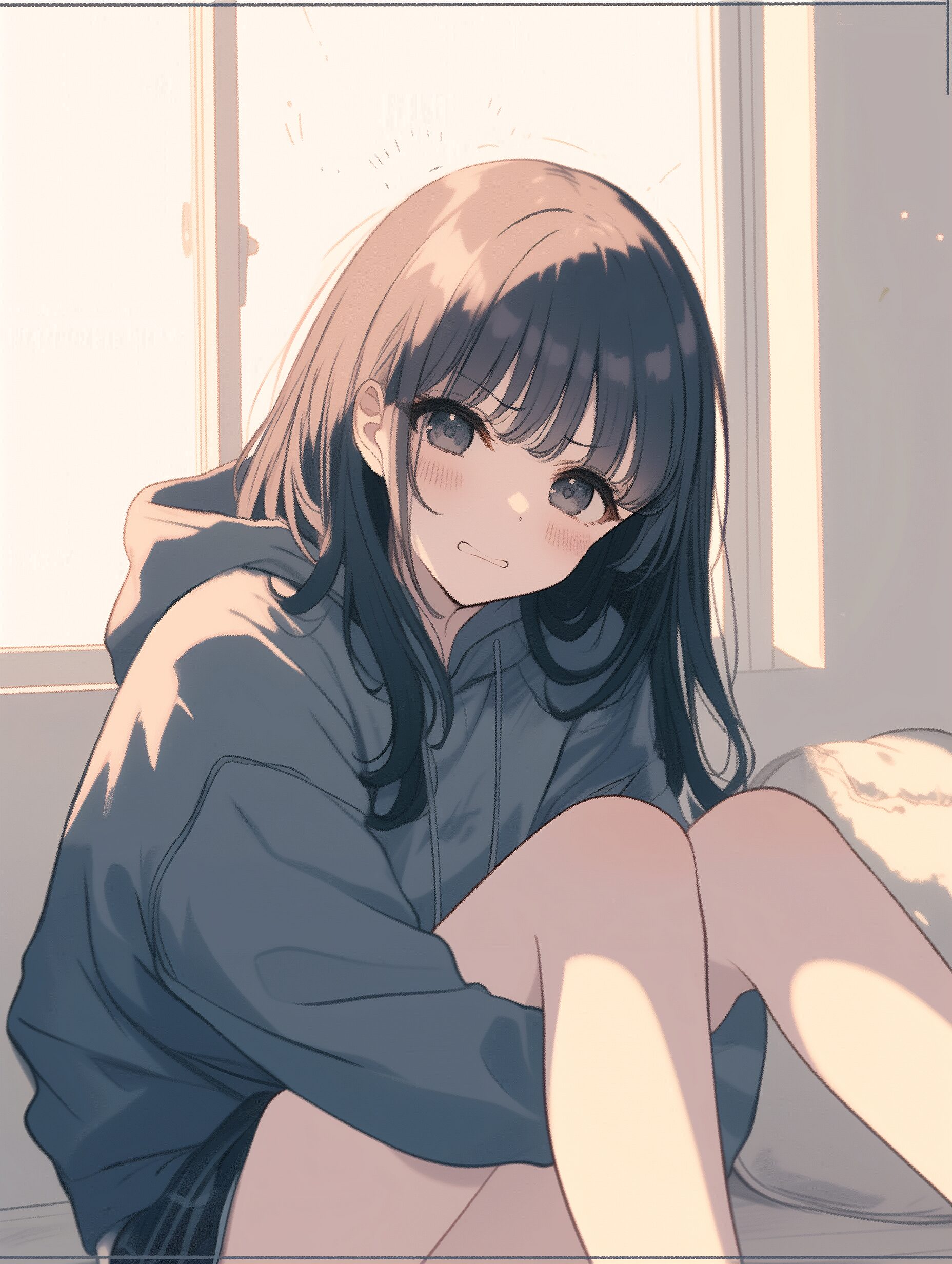 黒髪パーカー女子0