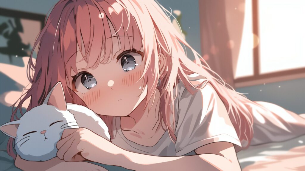 白猫とピンク髪女子０