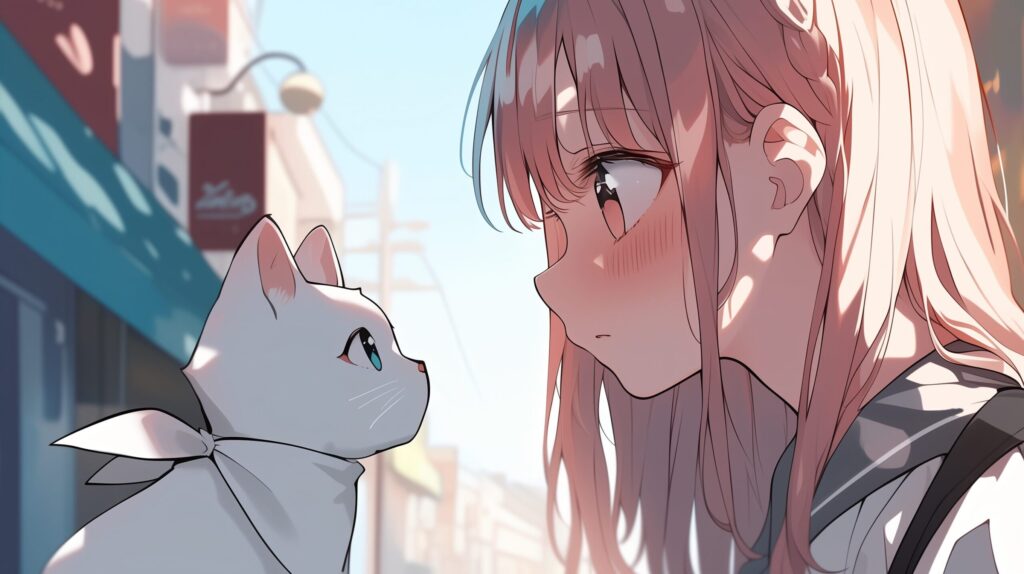 白猫とピンク髪女子０