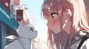 白猫とピンク髪女子０