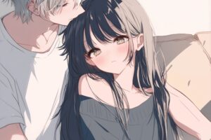部屋で寄り添うカップル０