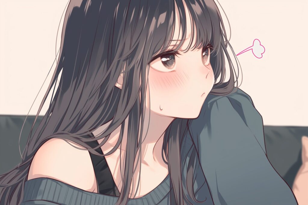 ソファに座る黒髪女子０