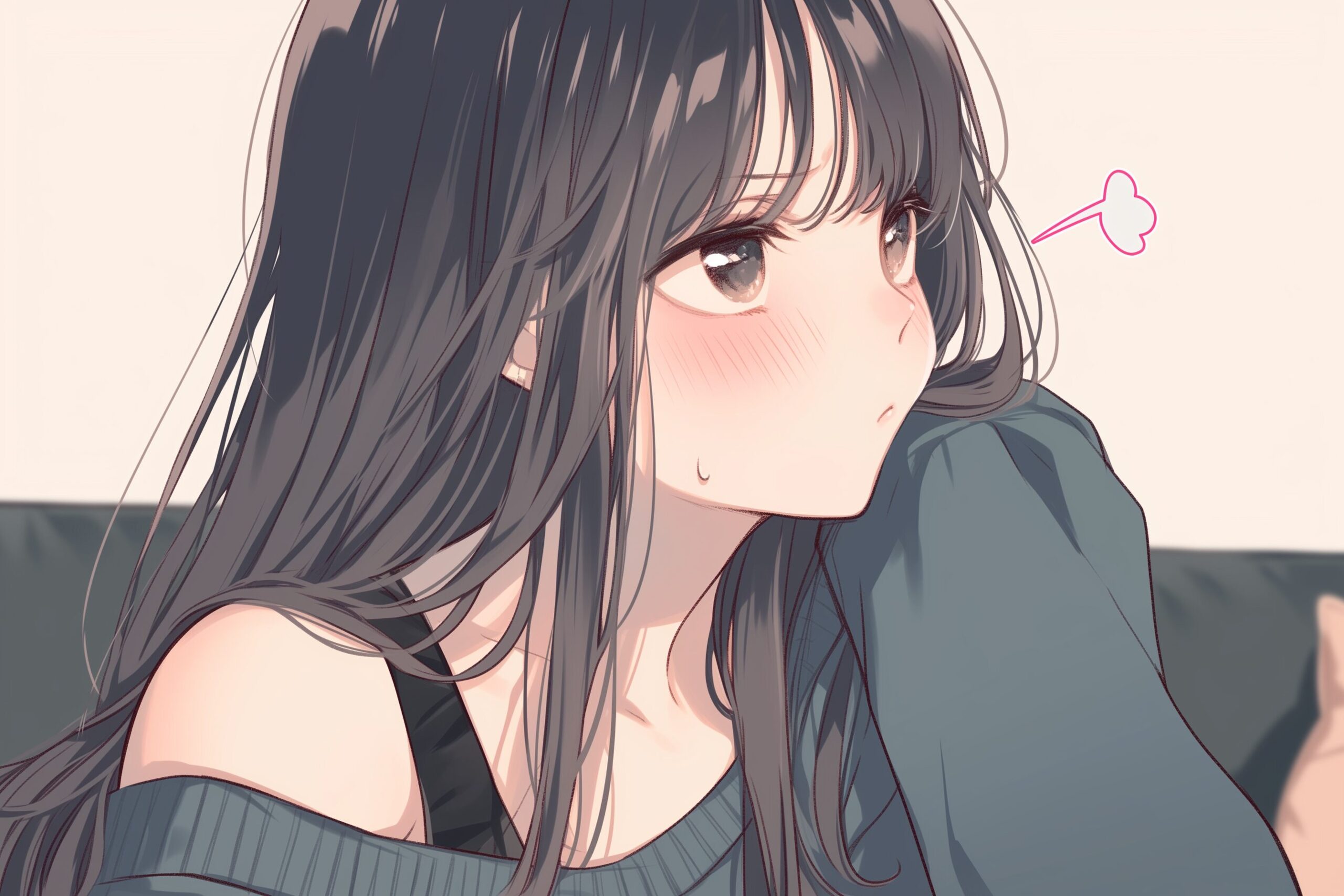 ソファに座る黒髪女子０