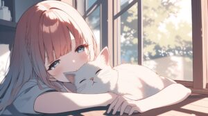 白猫とピンク髪女子０