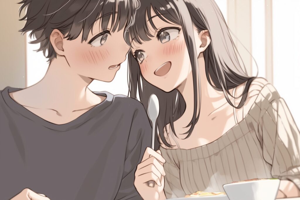 食事するカップル０