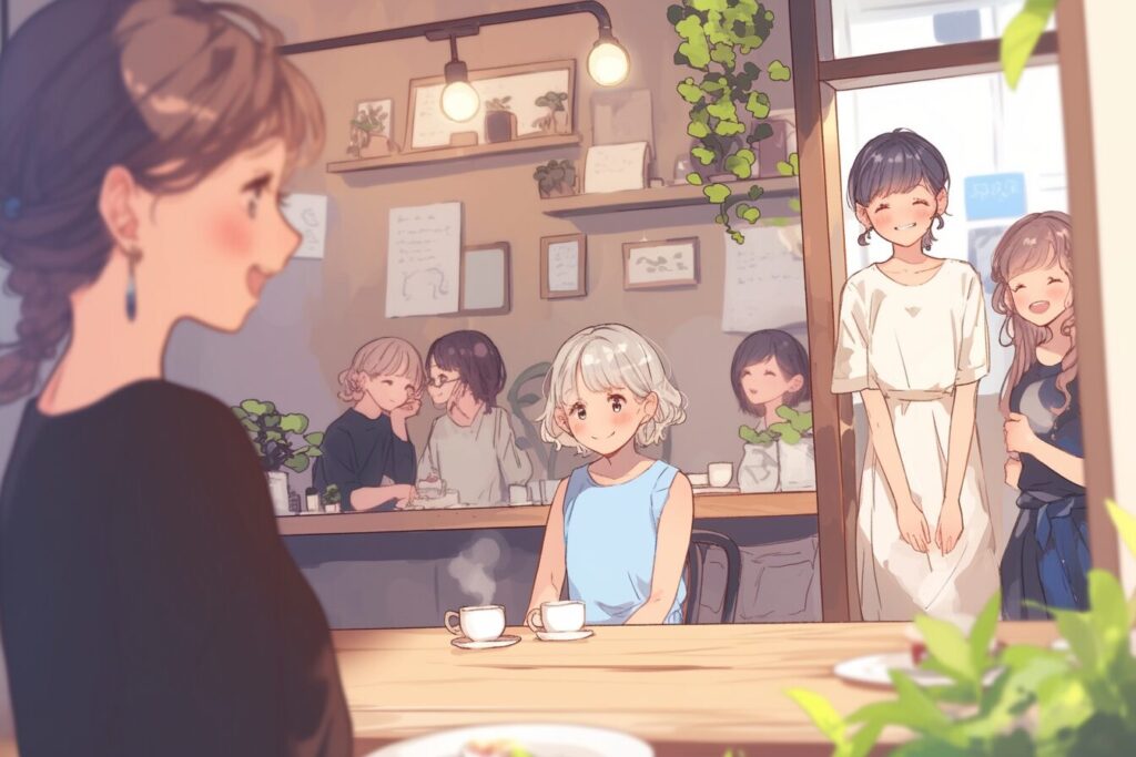 賑やかなカフェ店内０