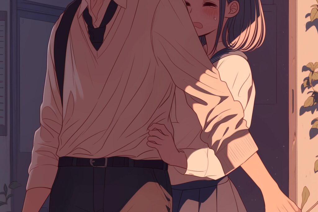 服を引っ張る女子